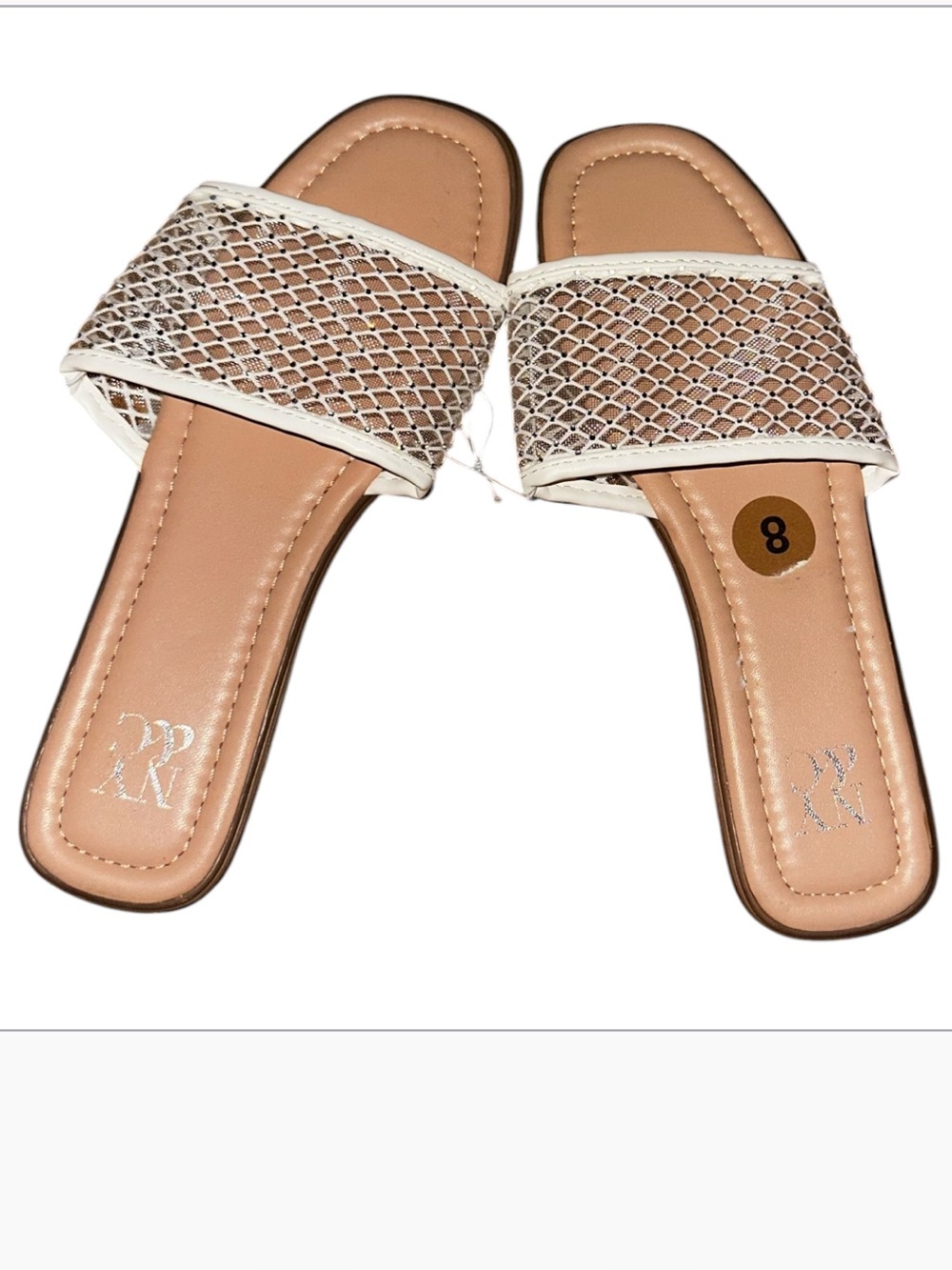 NY&C Woven White Slide Sandals for Women - Size 8